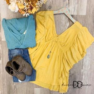 V Neck with waterfall arm detail (Medium Teal)